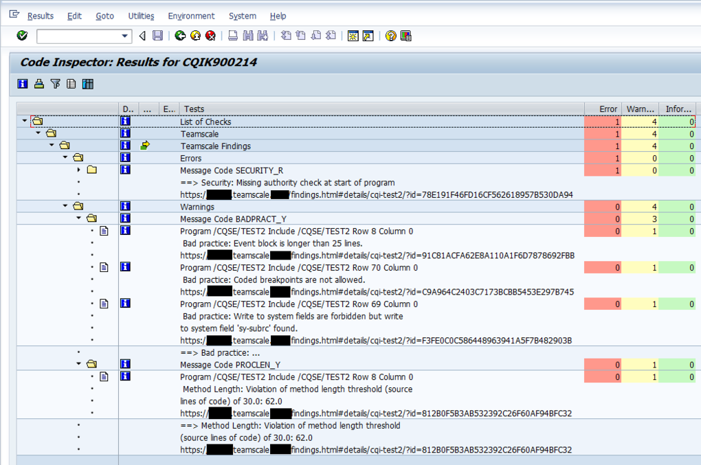 Teamscale findings in Eclipse for ABAP code