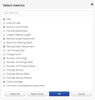 Select visible metrics
