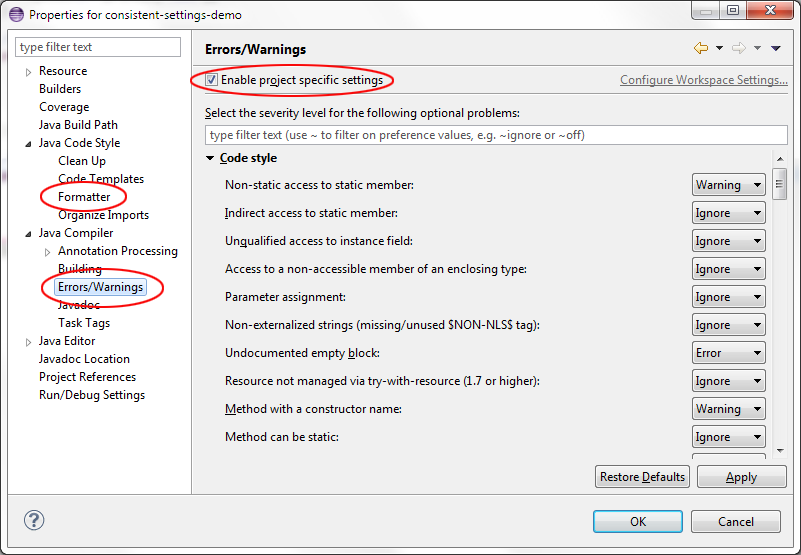 Project Specific Settings